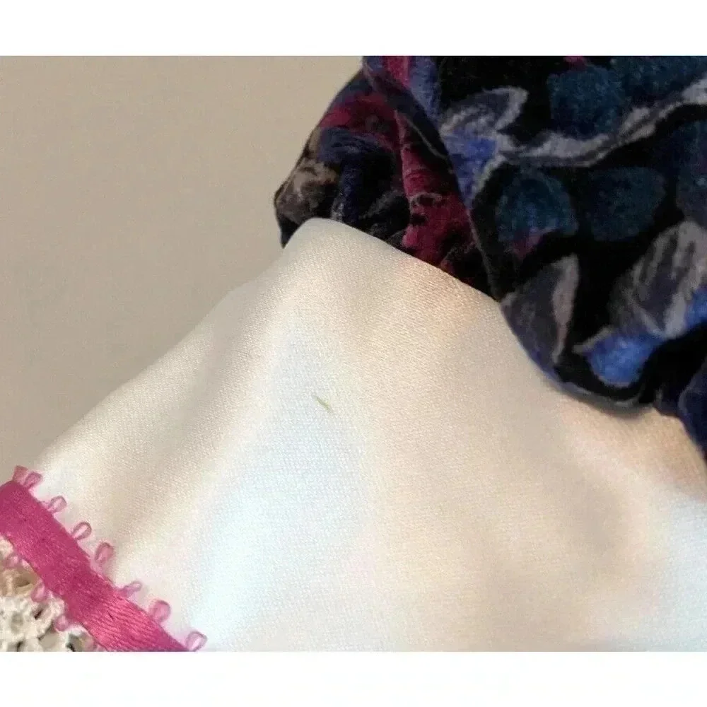 Vintage Hi Girls Inc Dark Purple Black Floral Velvet Dress Peter Pan Collar 80s